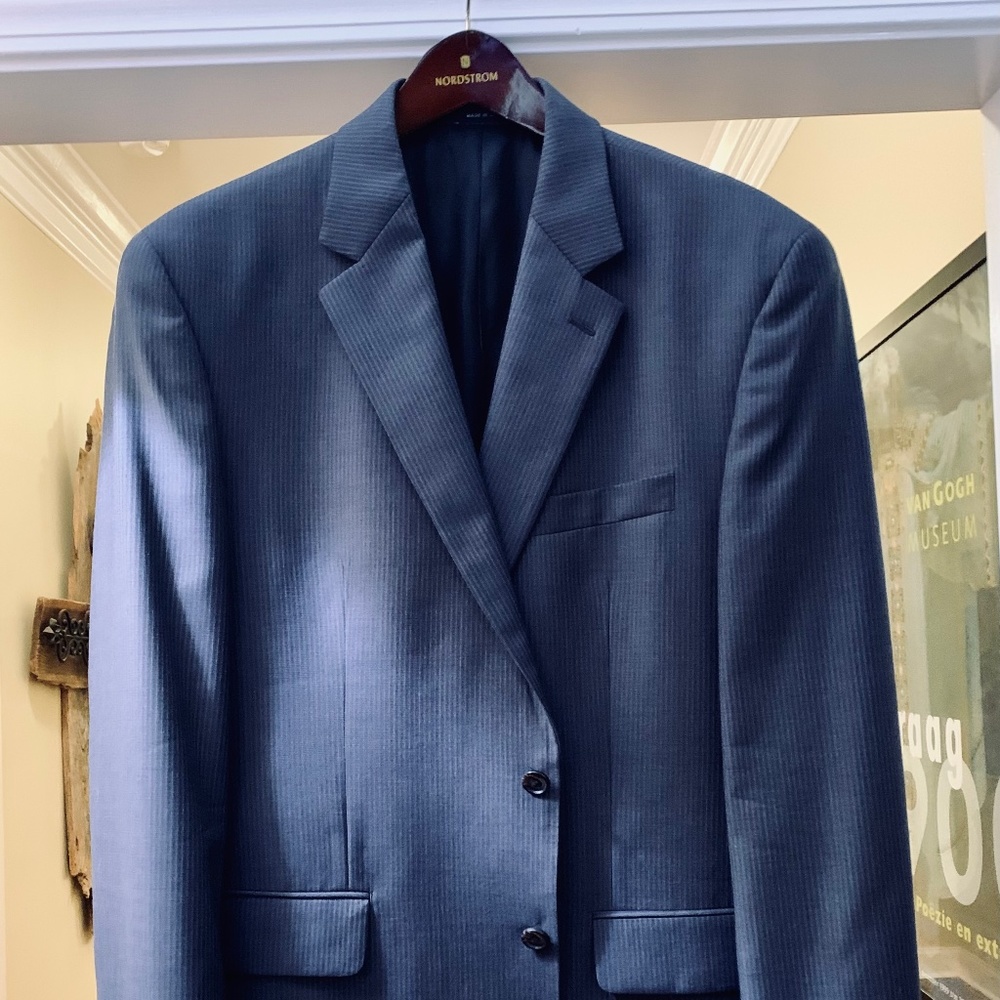 Ralph - Ralph Lauren Men's 46R Blue Pinstripe 100% Wool Two-Button Suit